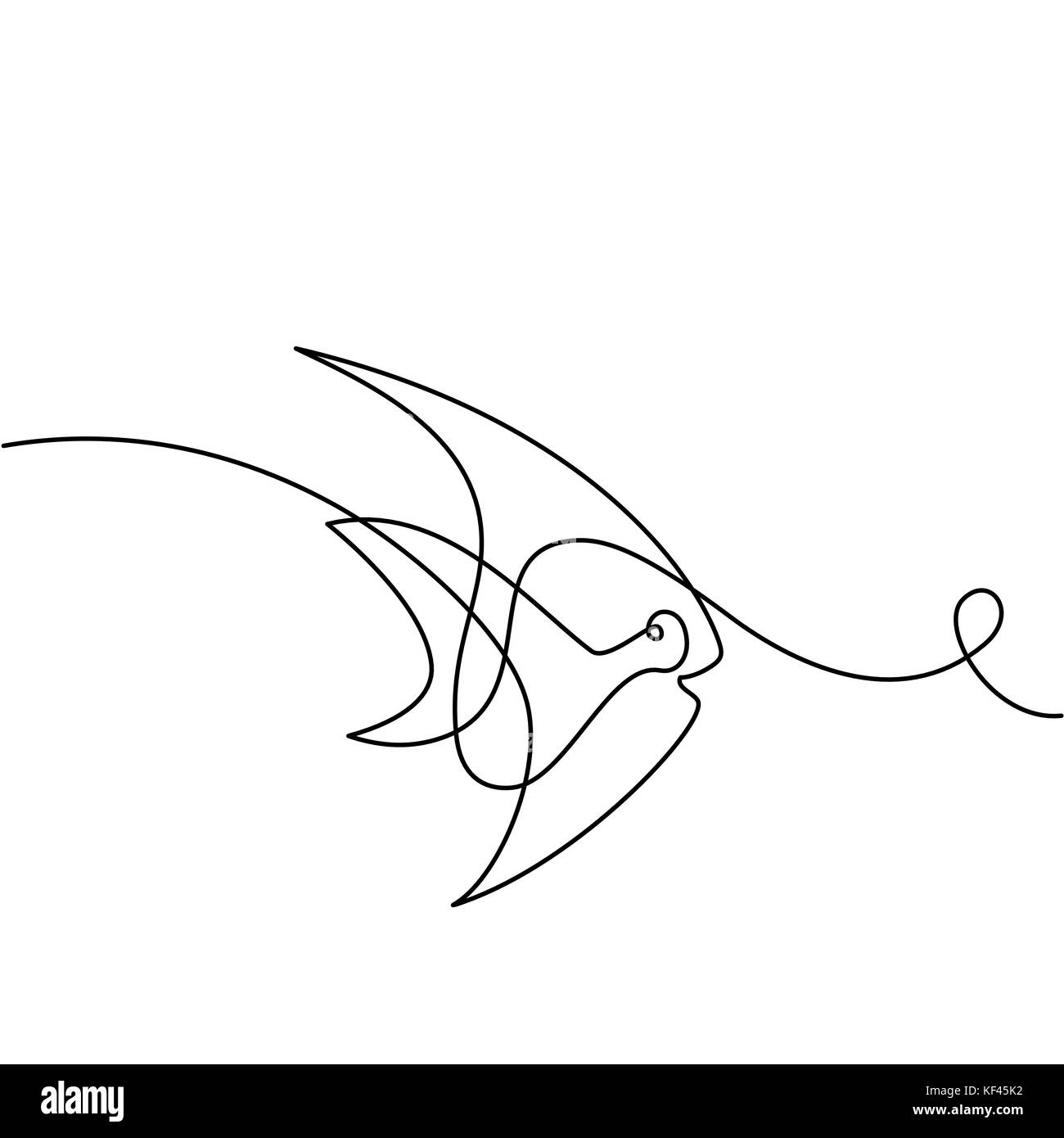 Une ligne continue dessin. Les poissons exotiques. logo noir et blanc illustration vectorielle. concept pour logo, bannière, carte, affiche, flyer Illustration de Vecteur