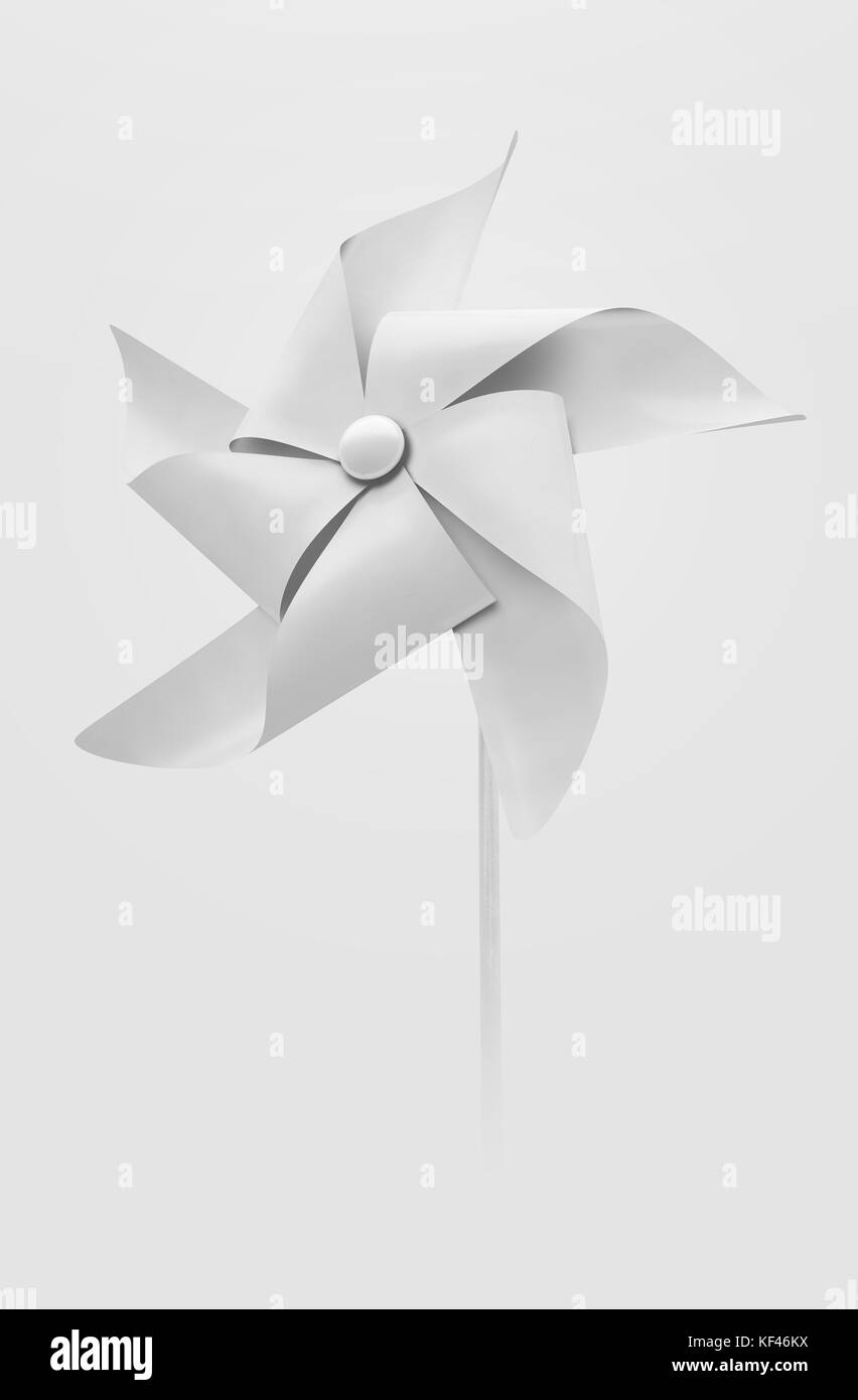 Un jouet ordinaire moulin avec roue à ailettes de couleur blanche sur un bâton sur un fond isolé - 3D render Banque D'Images