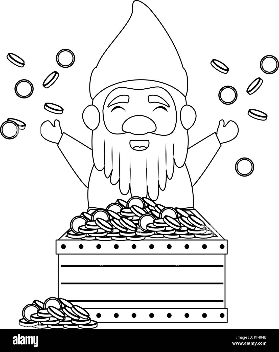 Cute gnome avec caractère coffre de trésor Illustration de Vecteur