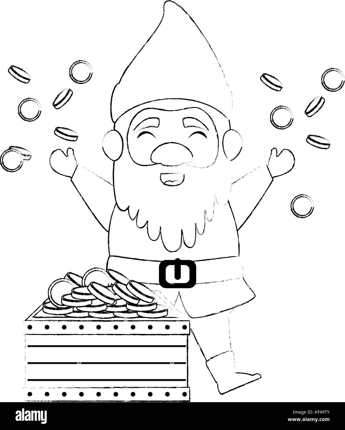 Cute gnome avec caractère coffre de trésor Illustration de Vecteur