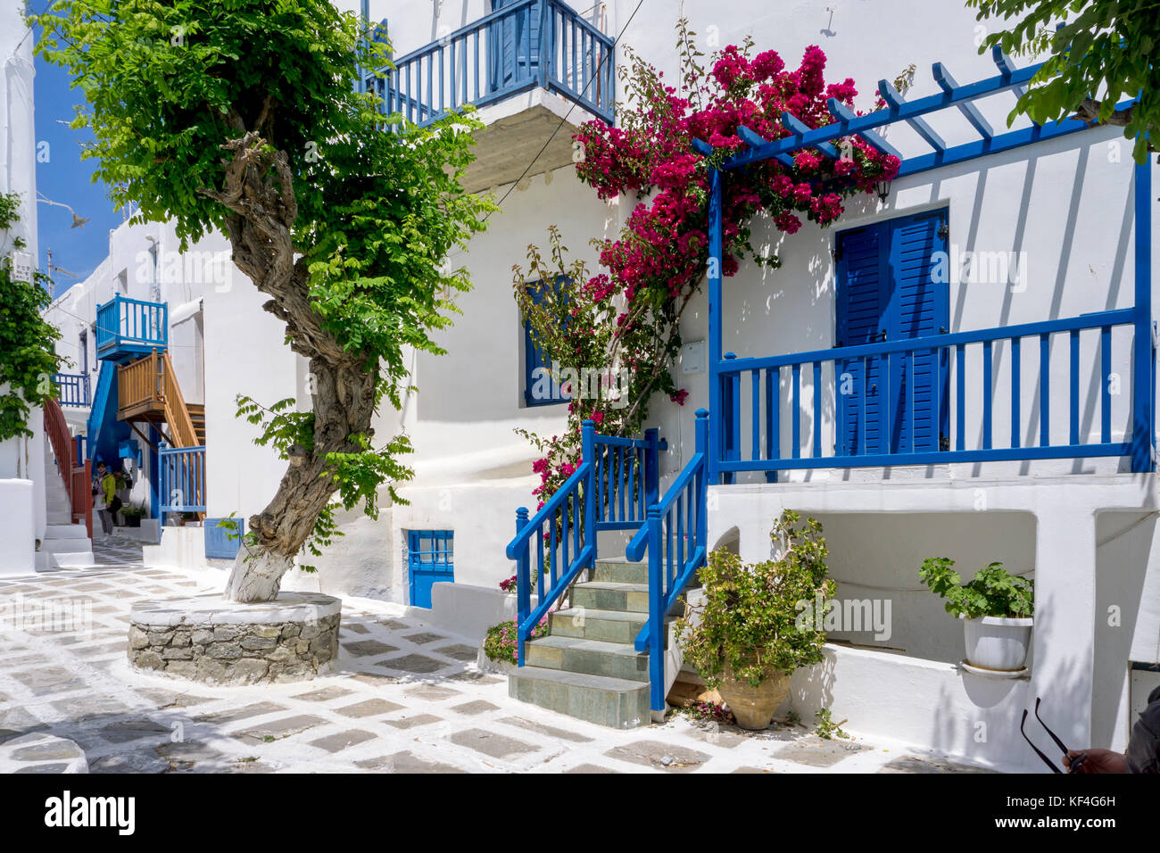 Egée typique des maisons à une allée de la ville de Mykonos, Mykonos, Cyclades, Mer Égée, Grèce Banque D'Images