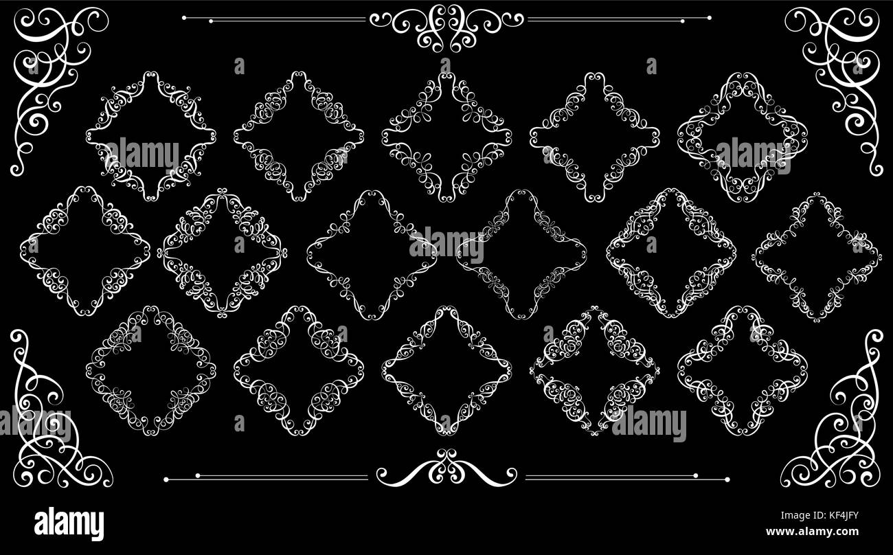 Grand ensemble de style vintage images calligraphiques et s'épanouit, complexe et sa décoration exquise pour l'invitation ou carte de vœux. Illustration de Vecteur