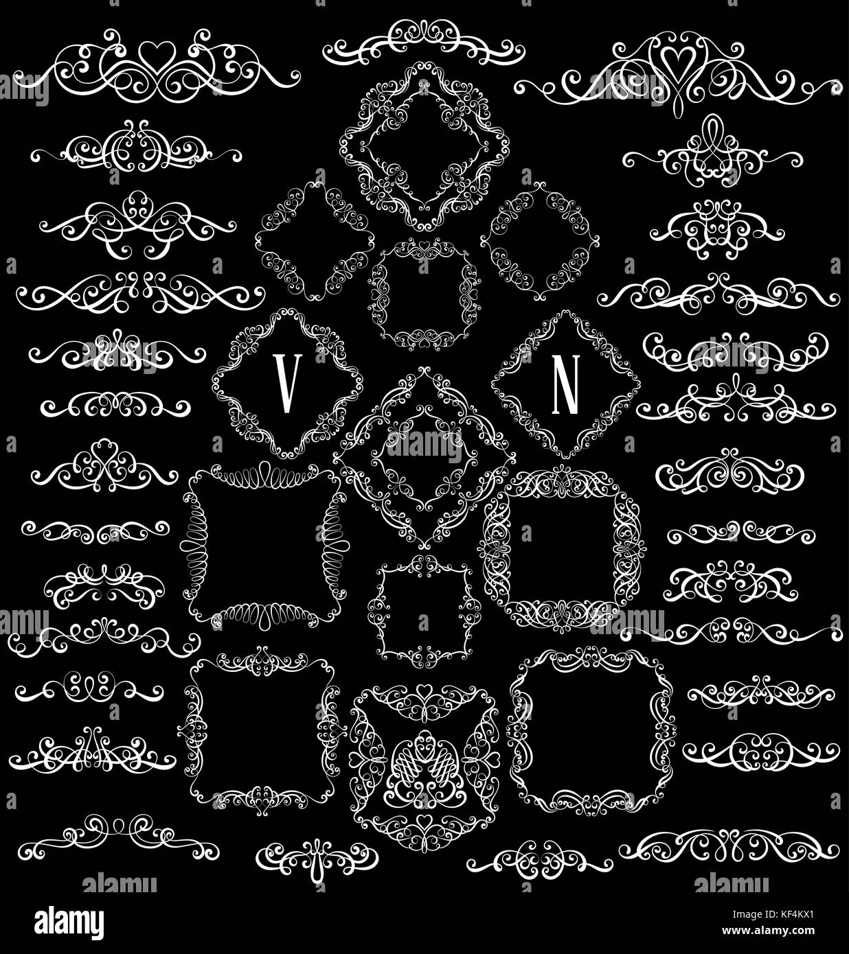 Grand ensemble de style vintage images calligraphiques et s'épanouit, complexe et sa décoration exquise pour l'invitation ou carte de vœux. Illustration de Vecteur