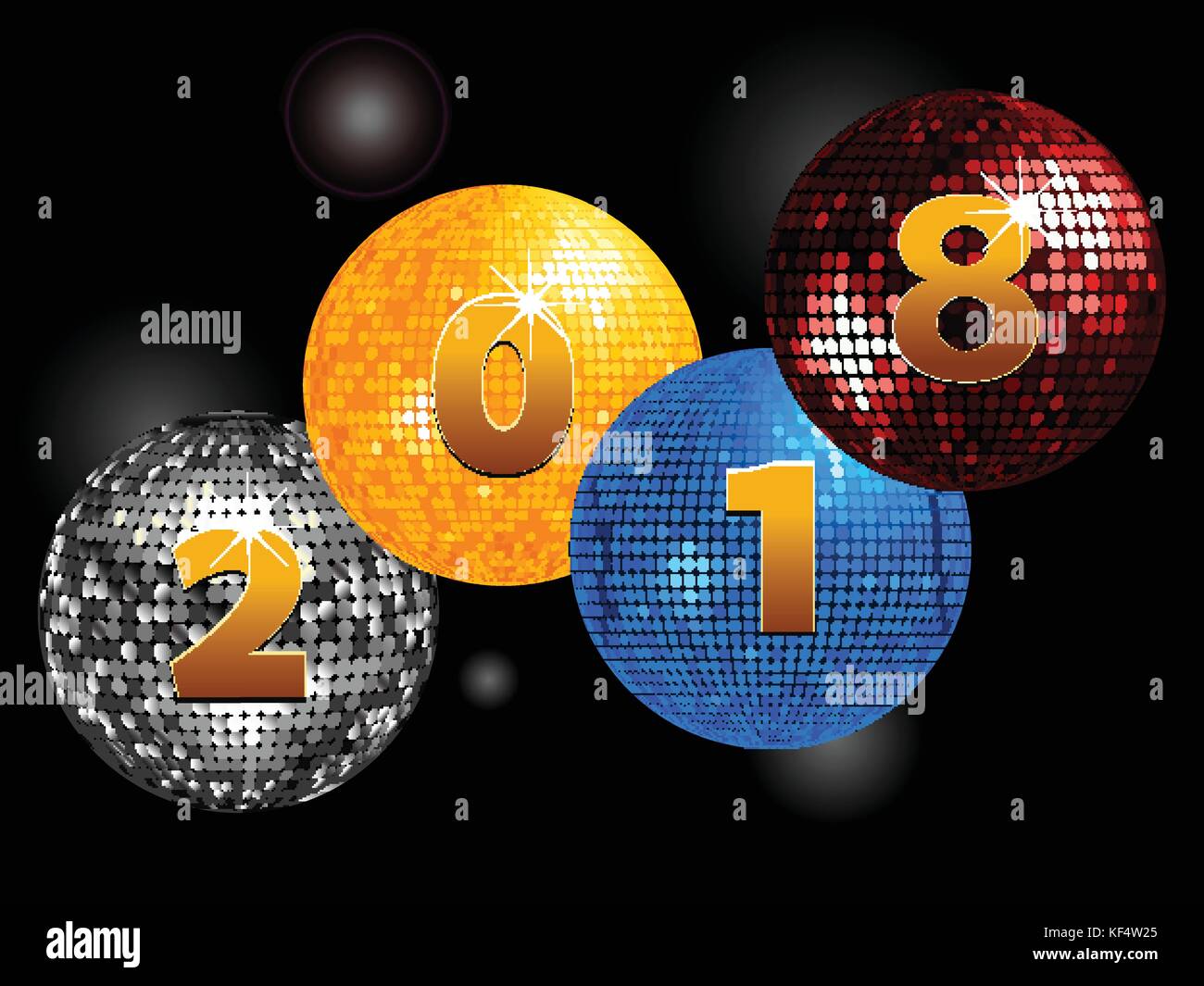 Boules disco avec 2028 nouvelles années en nombre sur fond noir brillant Illustration de Vecteur