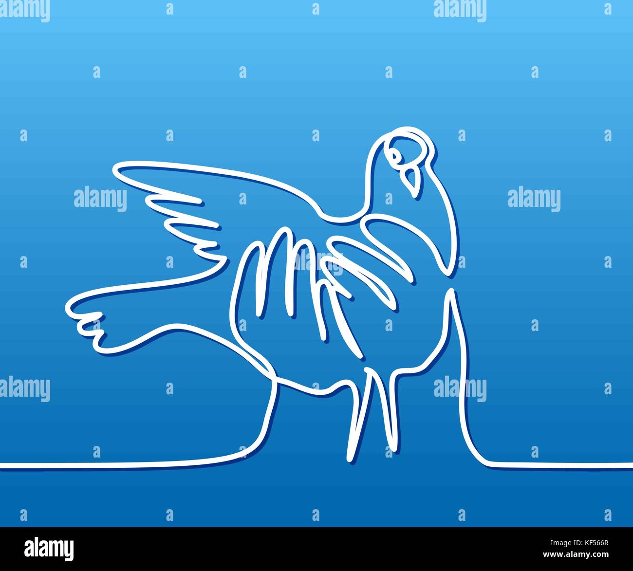 Une ligne continue dessin. pigeon dans les mains logo. deux colombes. logo blanc sur fond dégradé bleu. concept pour logo, bannière, carte, affiche, flyer Illustration de Vecteur