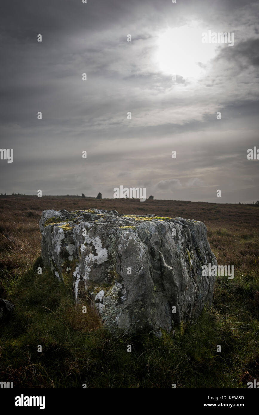 Possible de l'outlier Achinduich double cercle de pierres en ruine près de Lairg, Sutherland, les Highlands écossais, UK Banque D'Images