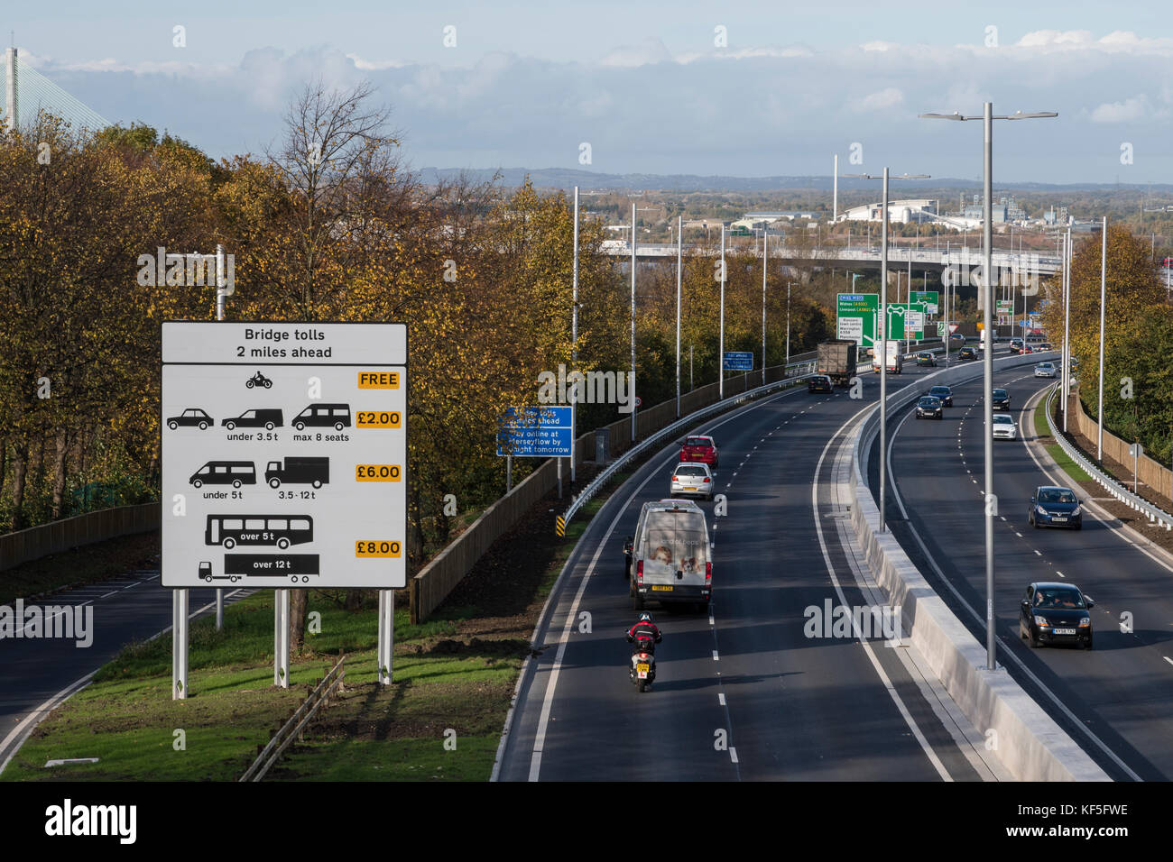 Mersey Gateway toll bridge route d'avec la position de la circulation vers et depuis le pont à péage traversant la rivière Mersey reliant Runcorn et Widnes Banque D'Images