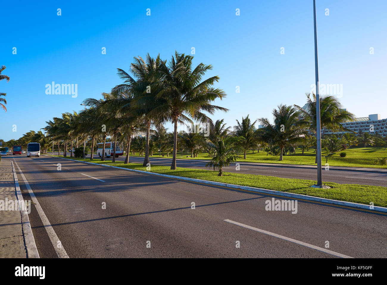 Mexique Cancun Boulevard Kukulcán palmiers à zone d'hôtel au Mexique Banque D'Images