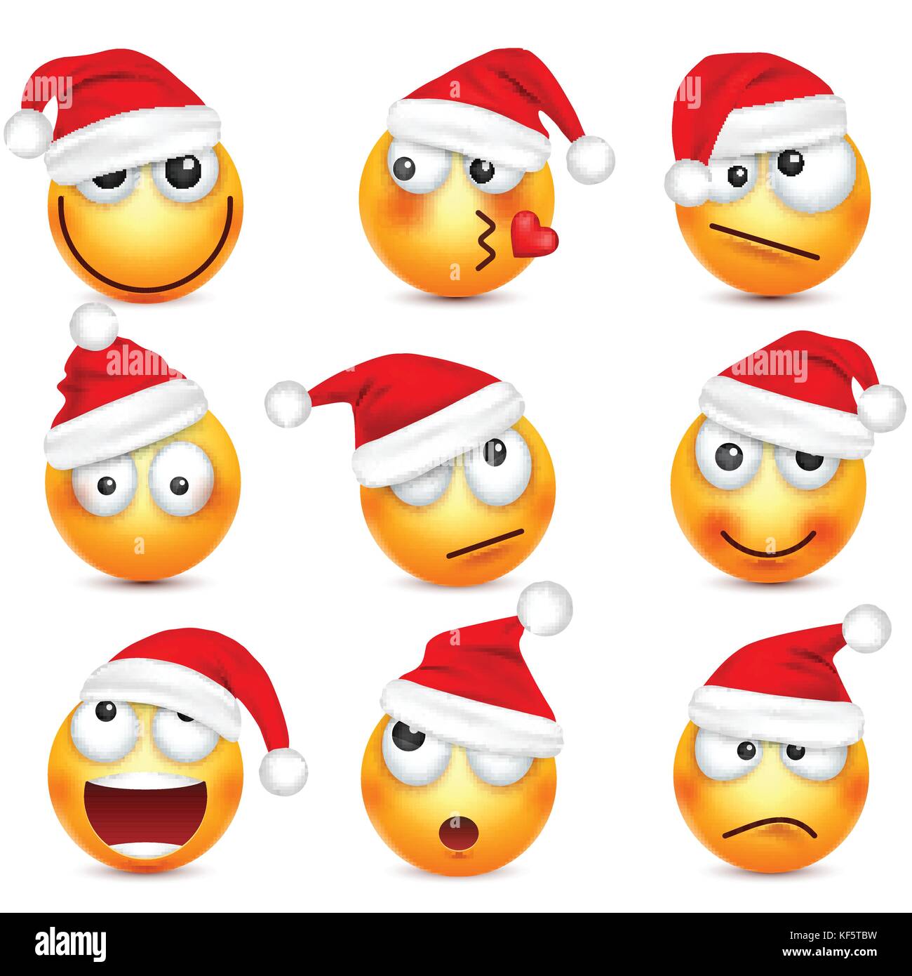 Smiley emoticon,set. avant jaune avec les émotions et de noël hat. nouvelle année, santa.winter. emoji triste,professionnels,faces en colère.funny cartoon character.humeur. vecteur. Illustration de Vecteur
