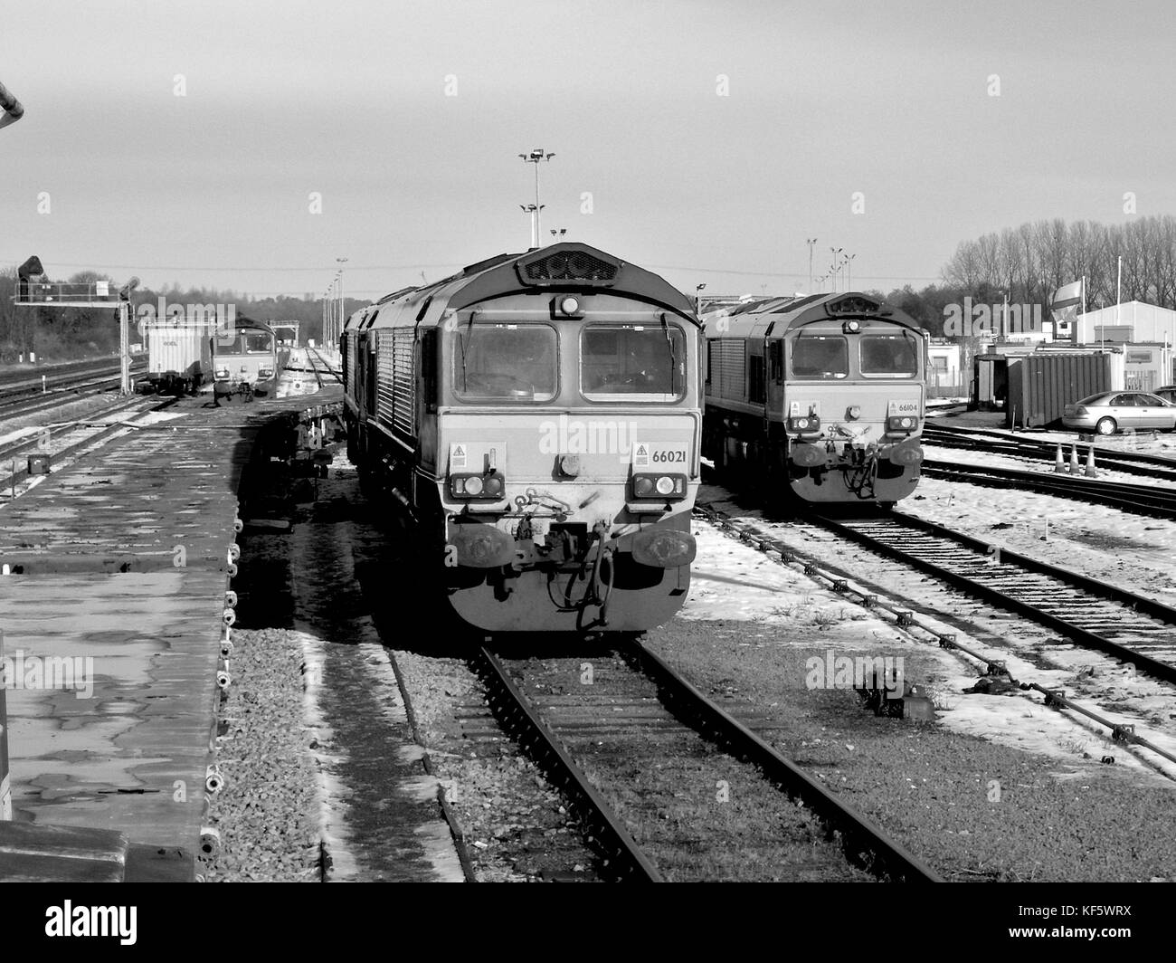 Class 66 locomotives de triage dans eastleigh Banque D'Images