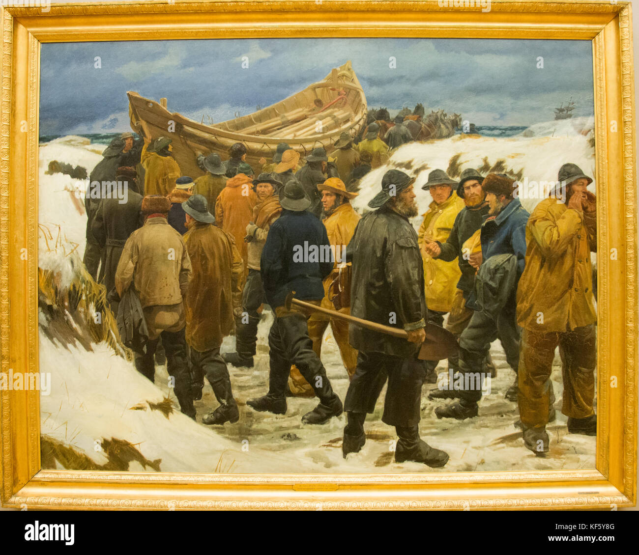 "L'embarcation est pris à travers les dunes' de Michael Ancher Banque D'Images