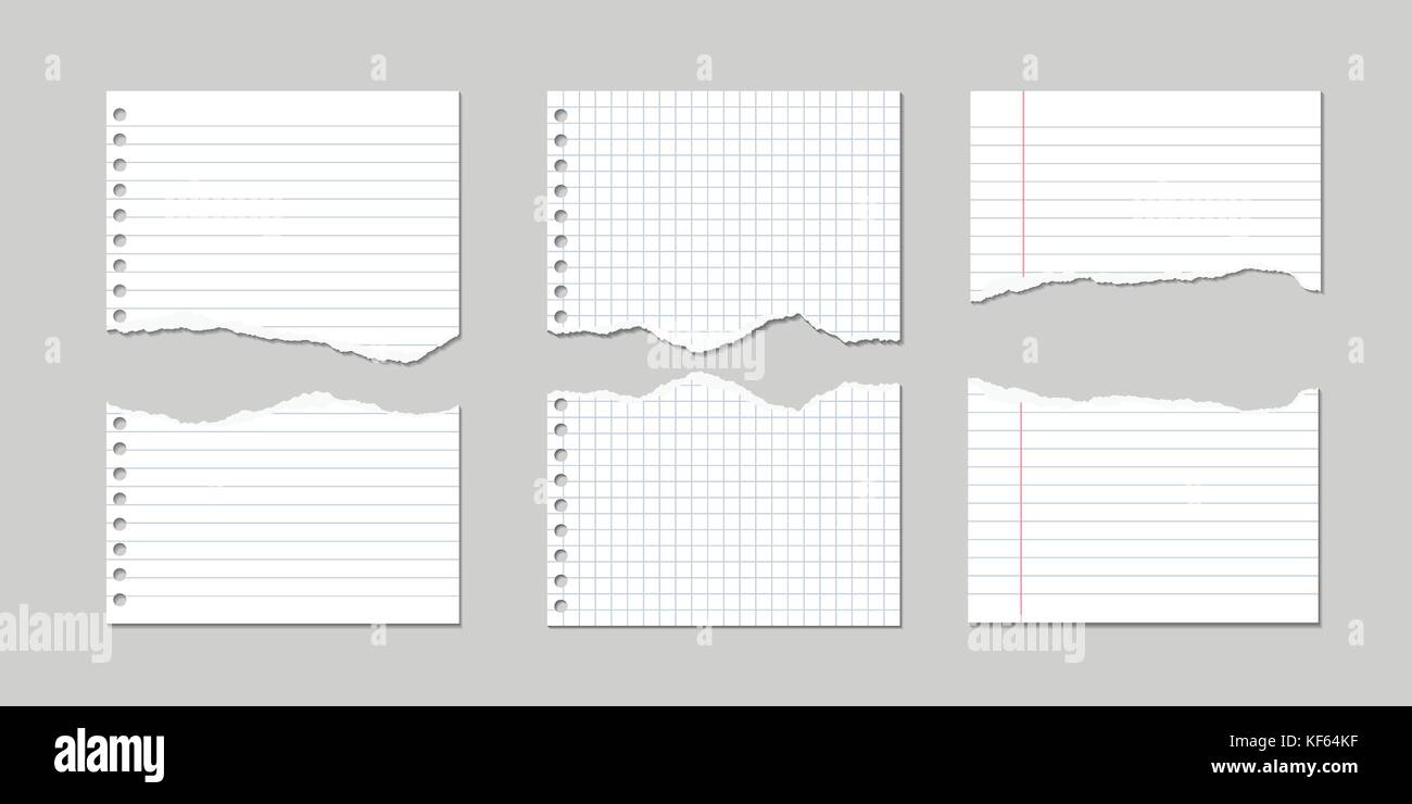 Série d'illustrations vectorielles de pages déchirées de papier d'ordinateur portable et place avec ombre Illustration de Vecteur