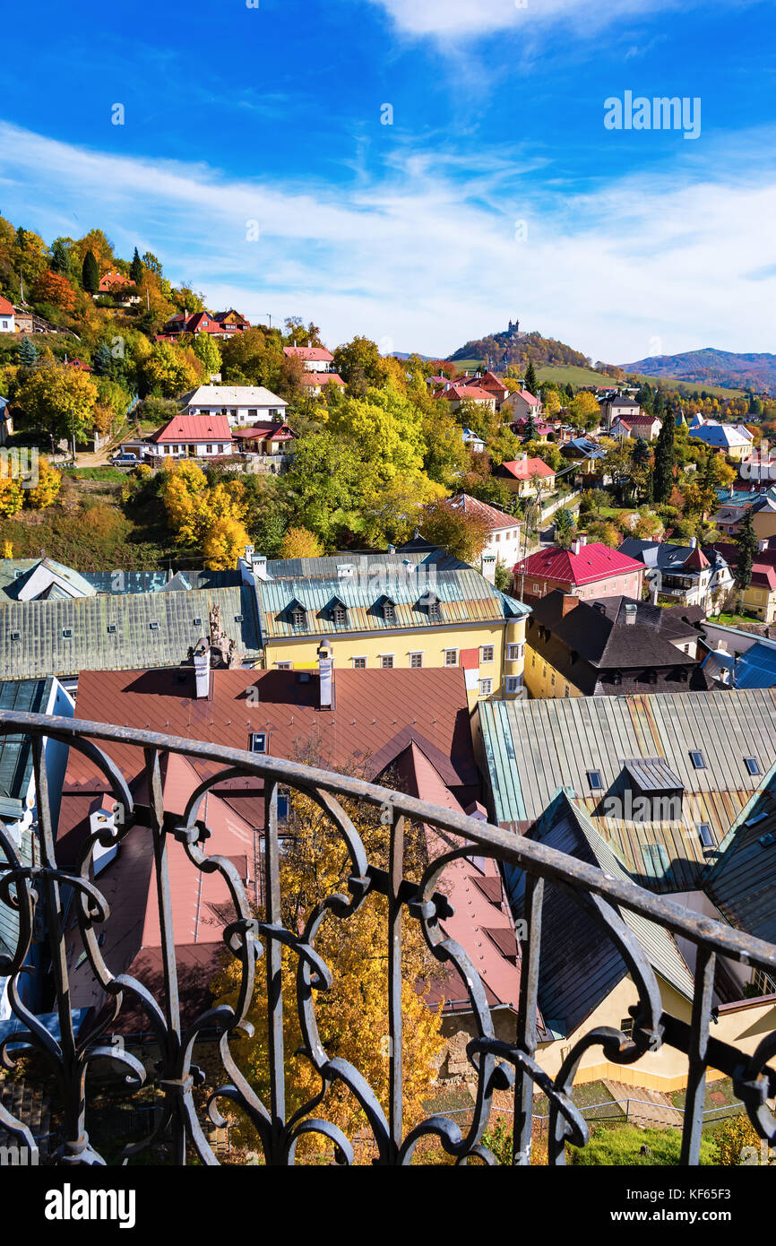 Look-out de balcon de l'ancienne tour du château à Banska Stiavnica, Slovaquie, l'UNESCO Banque D'Images