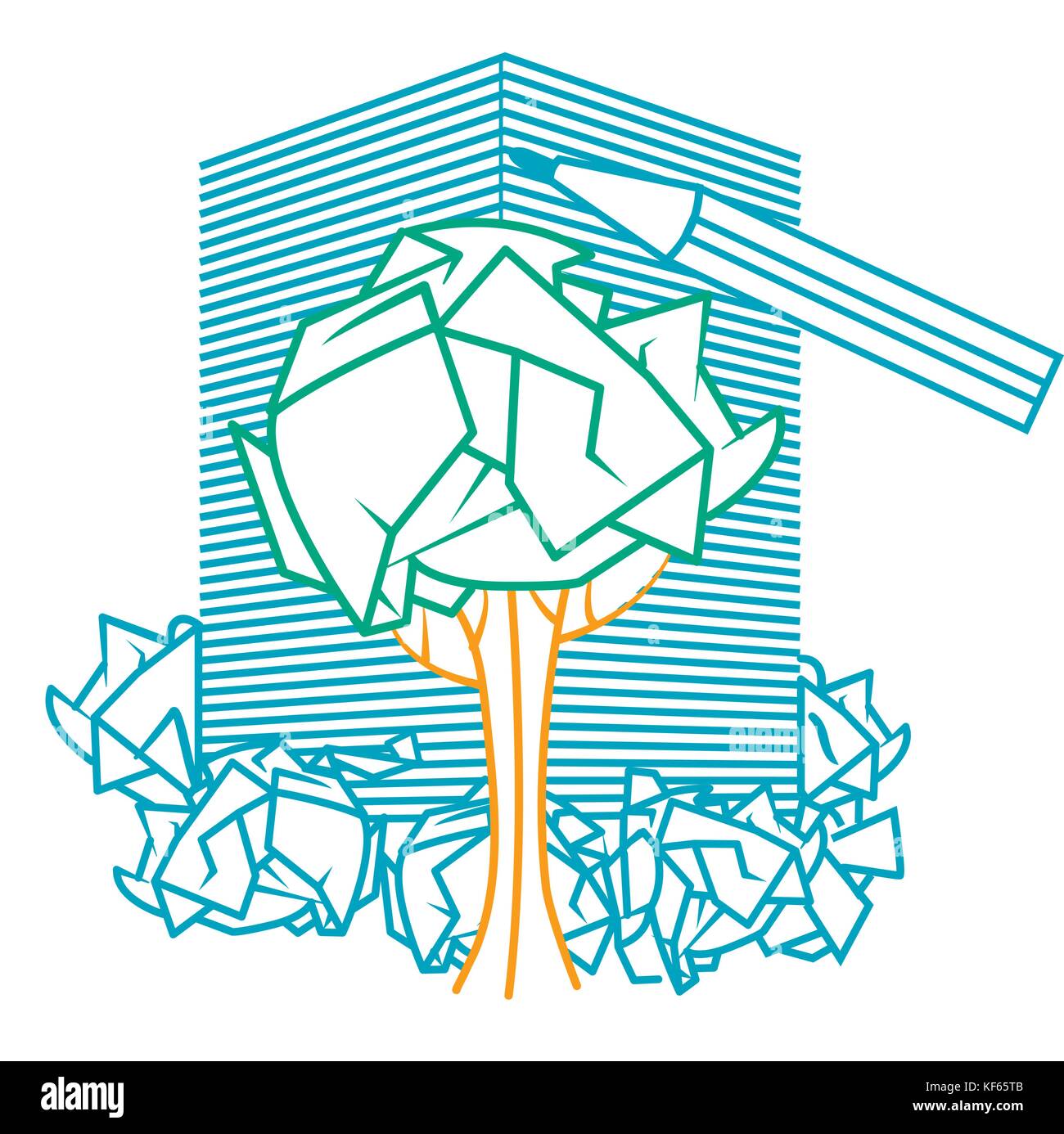 Concept de la conservation des arbres, l'écologie sous la forme d'une feuille de papier froissé sous la forme d'une arborescence et un pack de papier. icône dans le style linéaire Illustration de Vecteur Concept de la conservation des arbres, l'écologie sous la forme d'une feuille de papier froissé sous la forme d'une arborescence et un pack de papier. icône dans le style linéaire Illustration de Vecteur