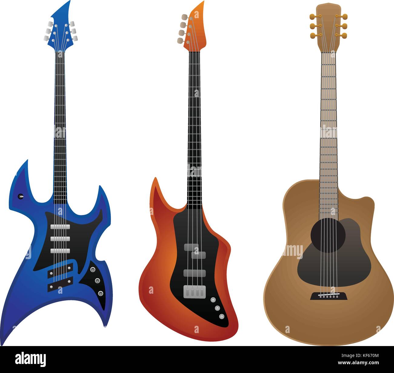Rock électrique guitare, guitare basse et guitare acoustique vector illustration Illustration de Vecteur