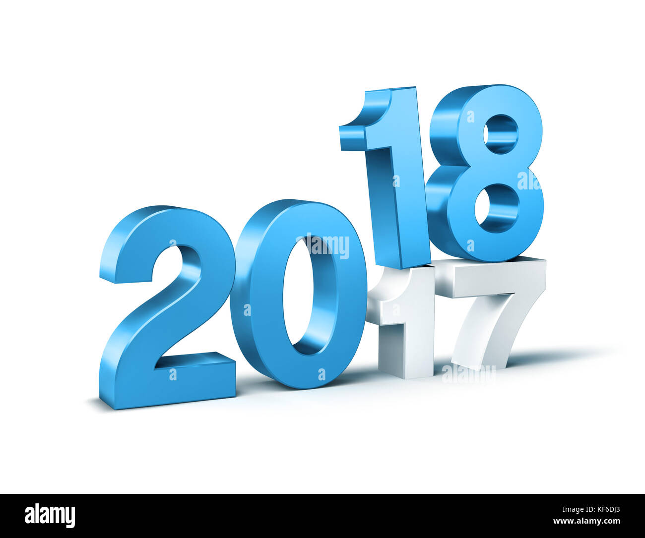 Bleu 2018 Date dactylographiée au-dessus de 2017, isolé sur blanc - illustration 3D. Banque D'Images