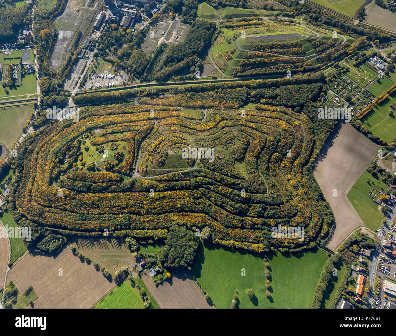 Herringen, hauteur de réserve Kissinger Bergehalde, Hamm, Ruhr, Nordrhein-Westfalen, Allemagne, Europe, Golden October, Hamm, Hebst, vue aérienne, v Banque D'Images