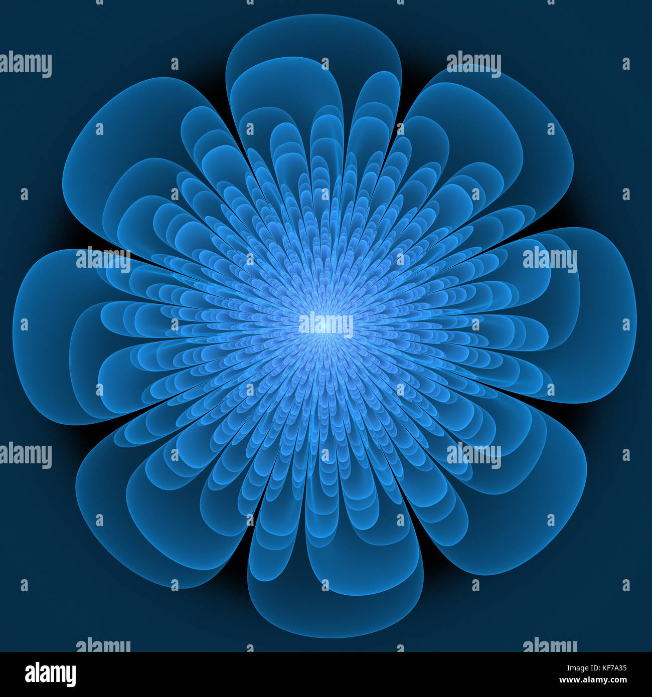 Illustration d'une fractale fleur bleue sur fond noir Banque D'Images