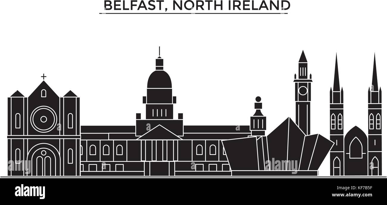 Belfast, Irlande du nord, ville vecteur architecture paysage urbain voyage avec des repères, des bâtiments, sites isolés sur l'arrière-plan Illustration de Vecteur