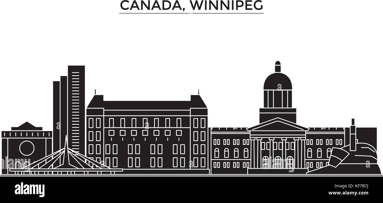 Canada Winnipeg, vecteur de l'architecture de la ville, paysage urbain voyage avec des repères, des bâtiments, sites isolés sur l'arrière-plan Illustration de Vecteur