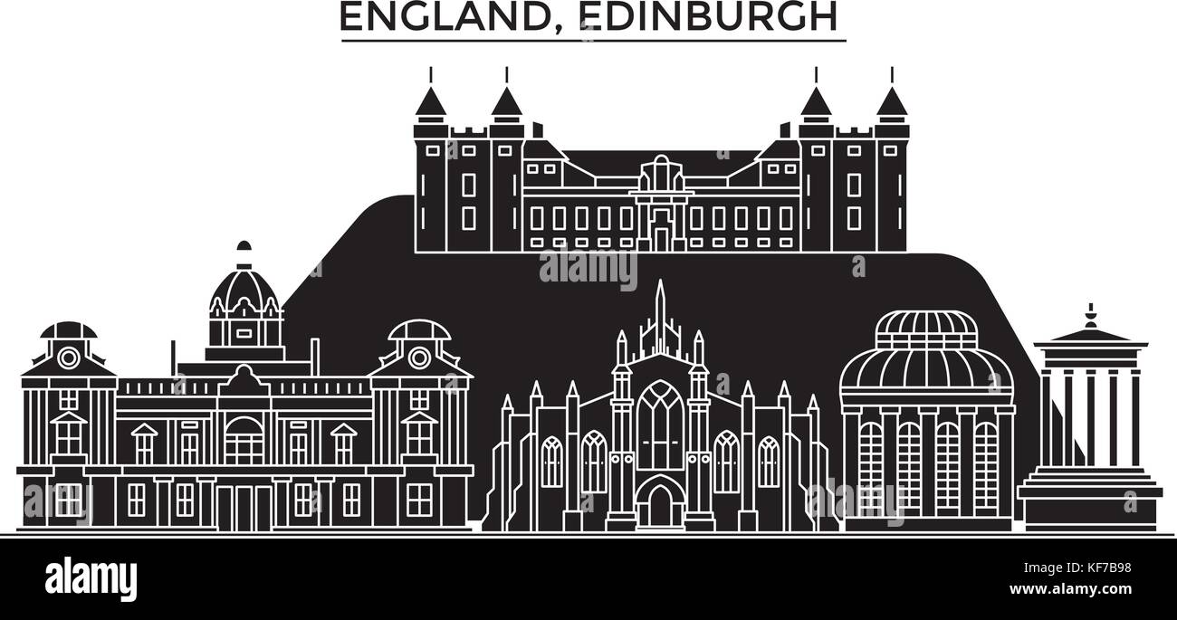 L'Angleterre, l'Edinburgh City skyline, vecteur de l'architecture paysage urbain voyage avec des repères, des bâtiments, sites isolés sur l'arrière-plan Illustration de Vecteur