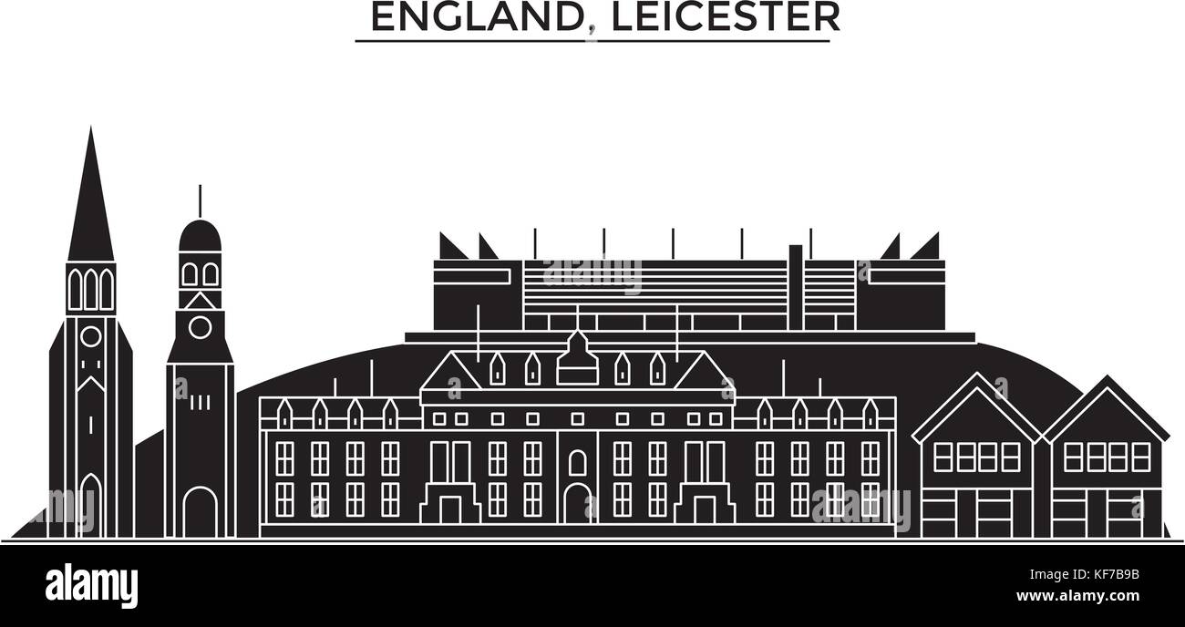 L'Angleterre, leicester city skyline, vecteur de l'architecture paysage urbain voyage avec des repères, des bâtiments, sites isolés sur l'arrière-plan Illustration de Vecteur