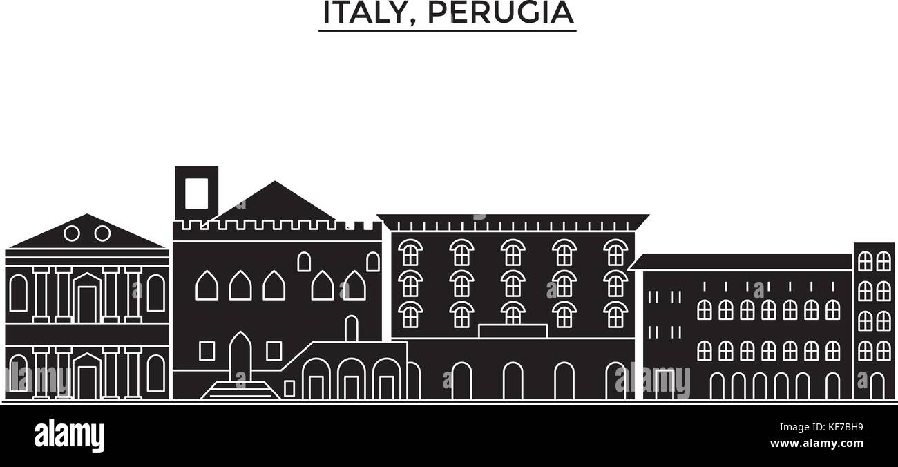 L'Italie, Perugia, ville vecteur architecture paysage urbain voyage avec des repères, des bâtiments, sites isolés sur l'arrière-plan Illustration de Vecteur
