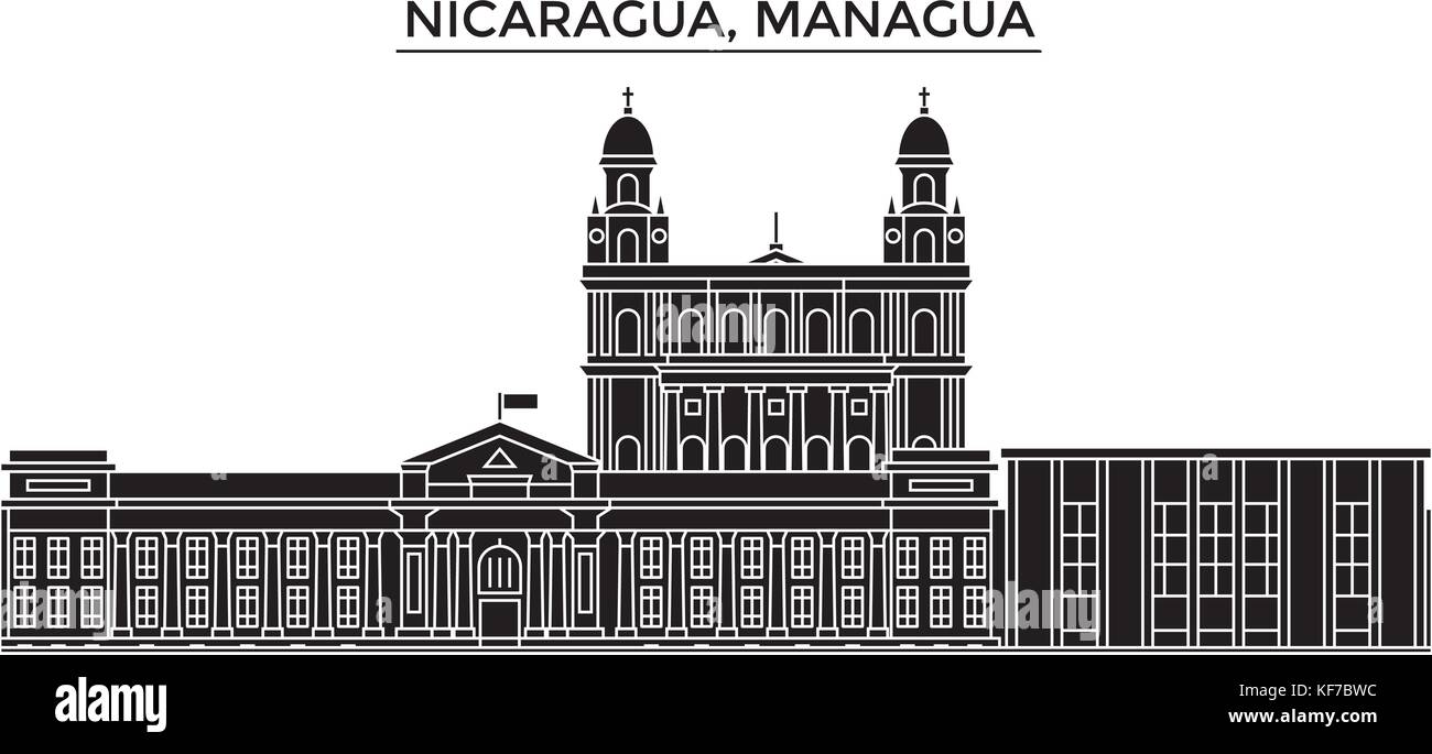 Nicaragua Managua, vecteur de l'architecture de la ville, paysage urbain voyage avec des repères, des bâtiments, sites isolés sur l'arrière-plan Illustration de Vecteur