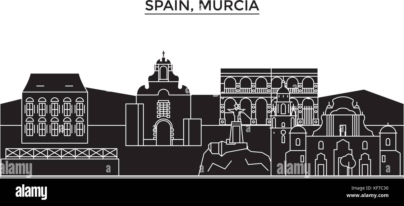 L'Espagne, murcia ville vecteur architecture, paysage urbain voyage avec des repères, des bâtiments, sites isolés sur l'arrière-plan Illustration de Vecteur