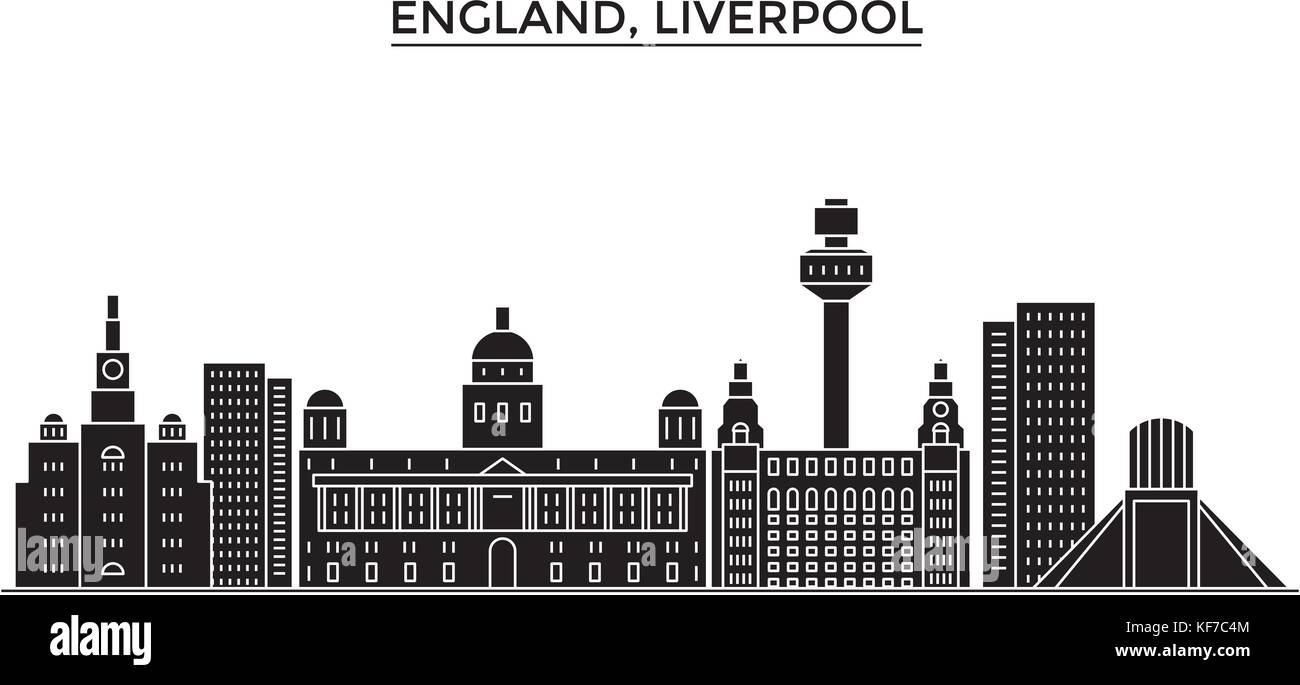 Royaume-uni. Liverpool ville vecteur architecture, paysage urbain voyage avec des repères, des bâtiments, sites isolés sur l'arrière-plan Illustration de Vecteur