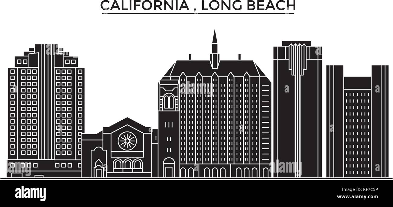 Usa, california long beach city skyline, vecteur de l'architecture paysage urbain voyage avec des repères, des bâtiments, sites isolés sur l'arrière-plan Illustration de Vecteur