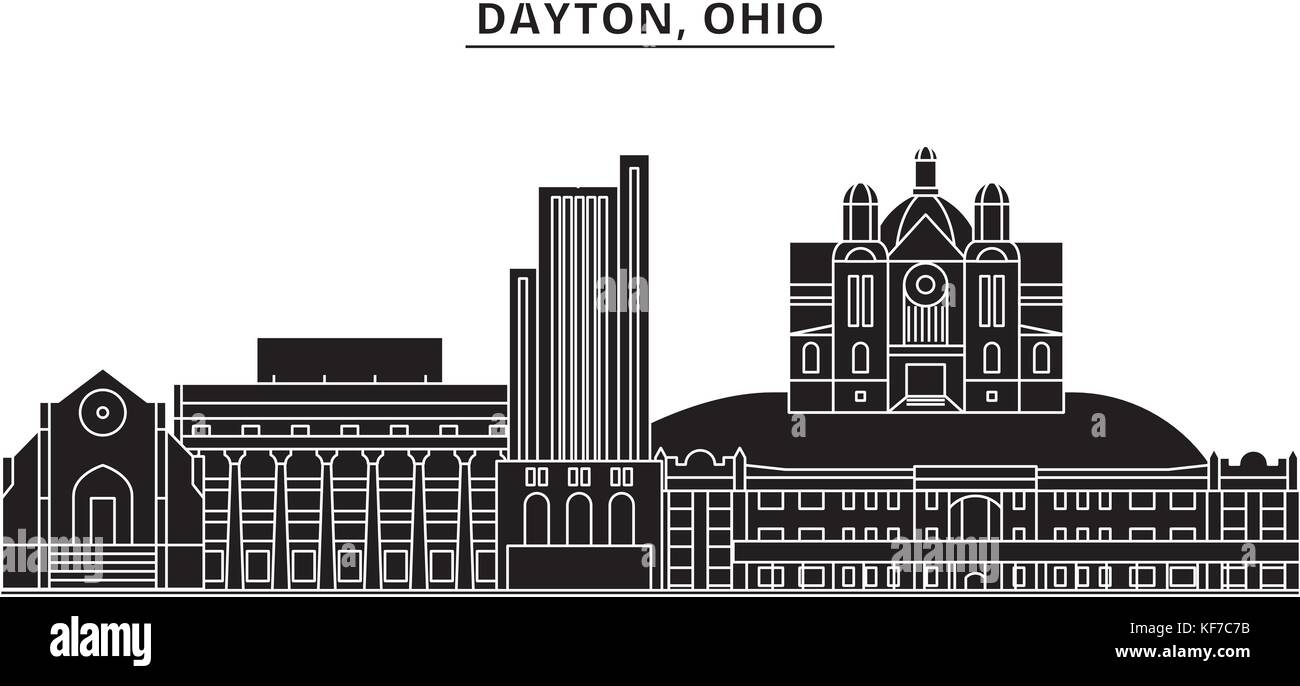 Usa, Ohio, Dayton, vecteur de l'architecture de la ville, paysage urbain voyage avec des repères, des bâtiments, sites isolés sur l'arrière-plan Illustration de Vecteur