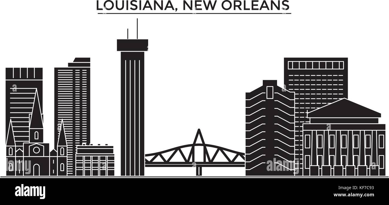 États-unis, Louisiane, Nouvelle Orléans, ville vecteur architecture paysage urbain voyage avec des repères, des bâtiments, sites isolés sur l'arrière-plan Illustration de Vecteur