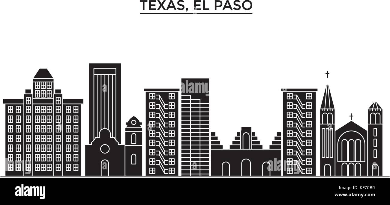 Usa, texas el paso vecteur ville architecture, paysage urbain voyage avec des repères, des bâtiments, sites isolés sur l'arrière-plan Illustration de Vecteur