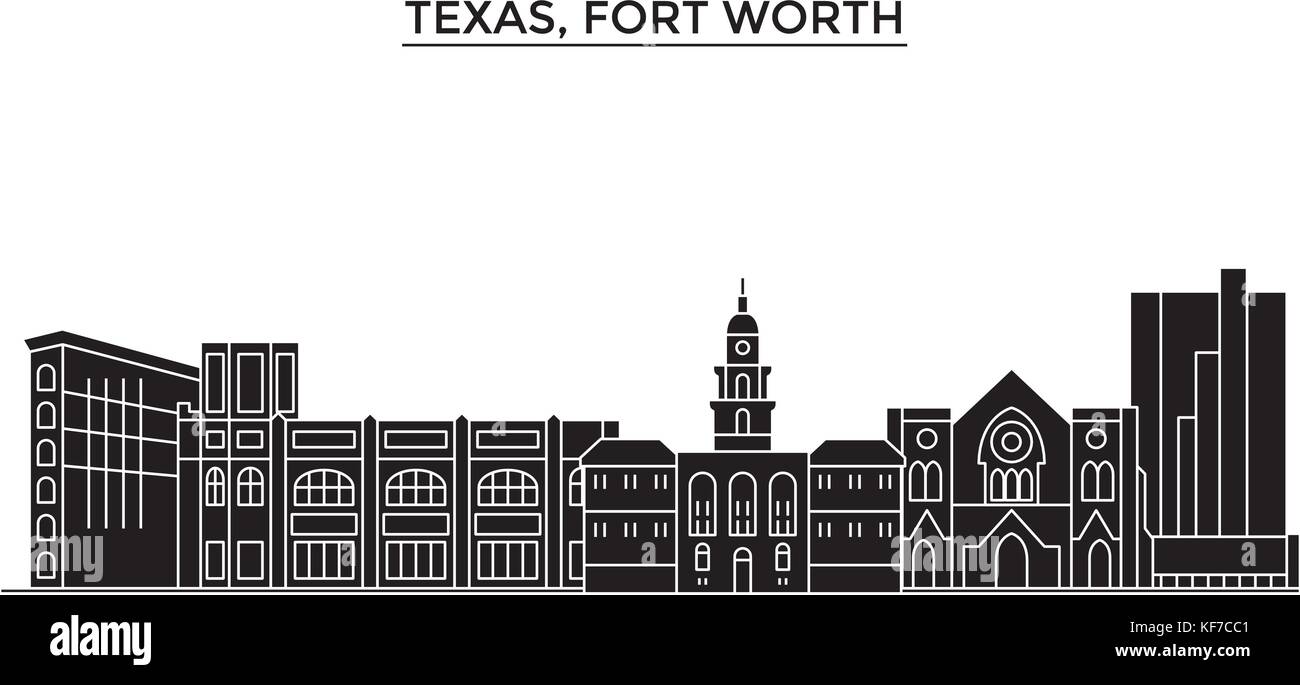 Etats Unis, Fort Worth Texas vecteur ville architecture, paysage urbain voyage avec des repères, des bâtiments, sites isolés sur l'arrière-plan Illustration de Vecteur