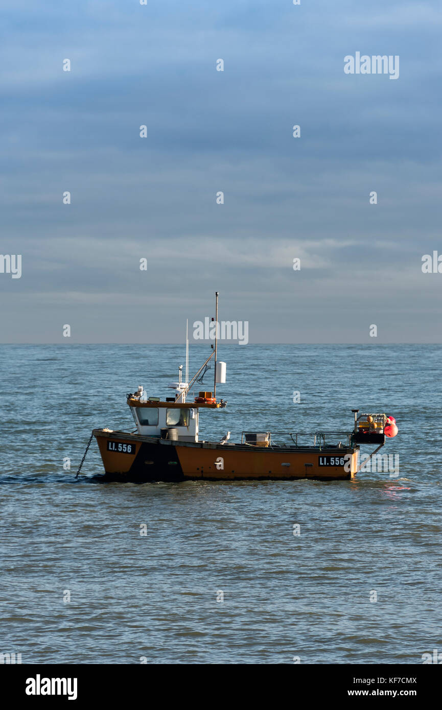 Bateau de pêche commercial LI556 amarré à Selsey, Sussex, UK Banque D'Images