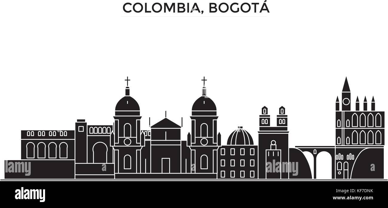 La Colombie, Medellin, ville vecteur architecture paysage urbain noir avec des repères, des sites isolés sur l'arrière-plan Illustration de Vecteur