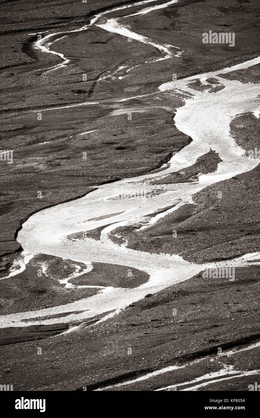 Usa, Alaska, glacier stream, Denali National Park (b&w) Banque D'Images