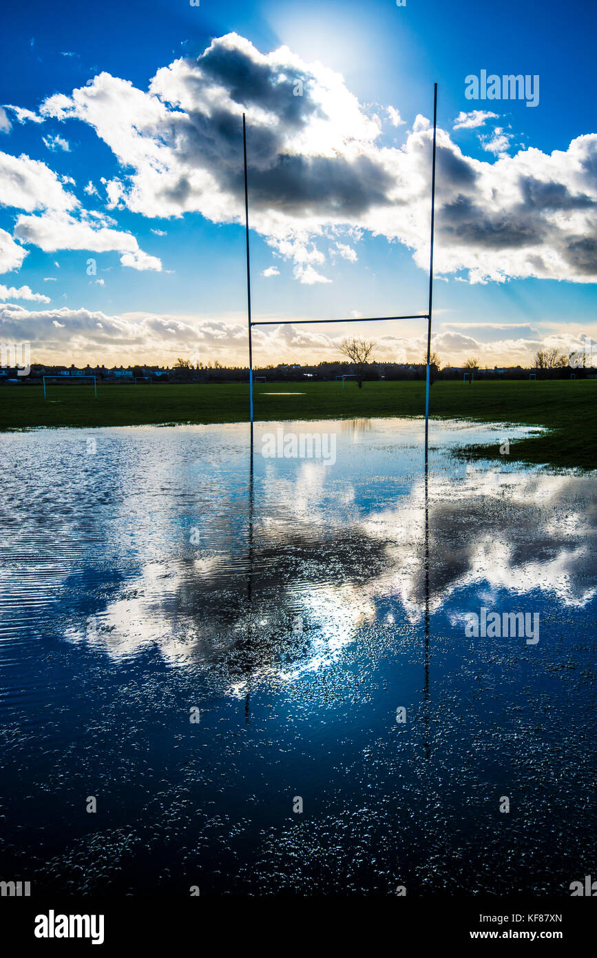 Quelqu'un pour Rugby ? Champ inondé. Banque D'Images