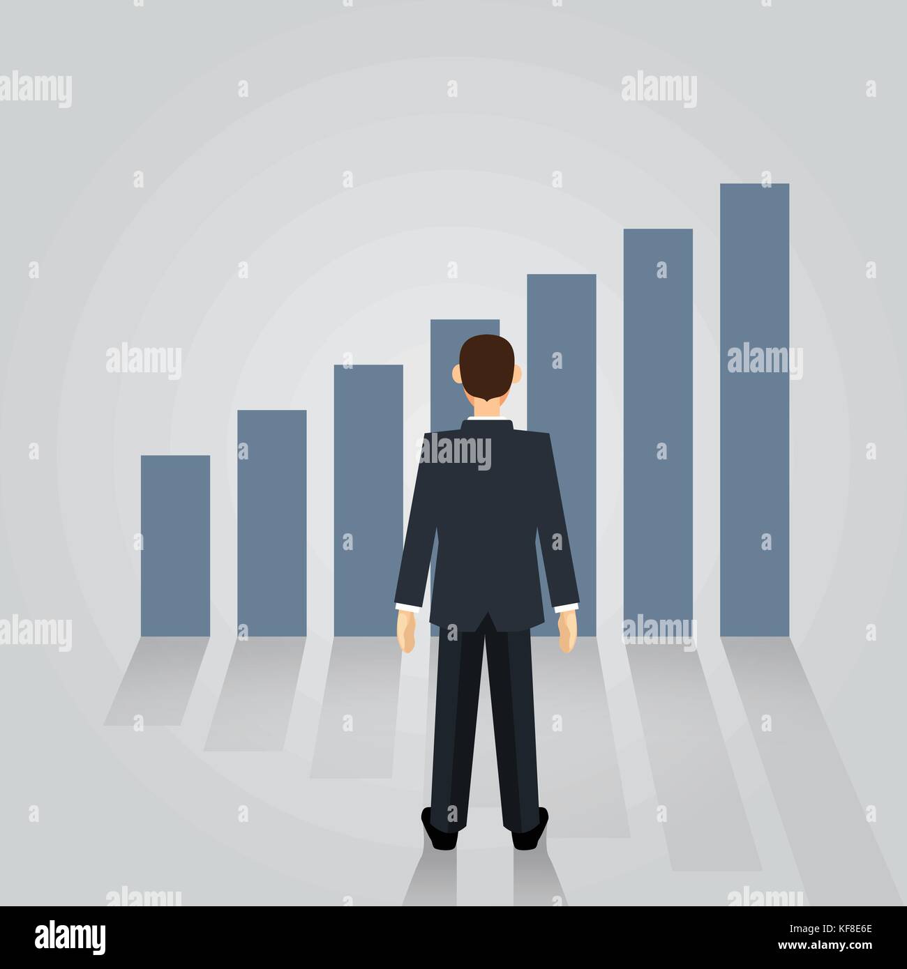 Businessman watching graphique de croissance, pour la planification de carrière concept. man standing vue arrière sur les tableaux. vector illustration design plat. isolé sur Illustration de Vecteur