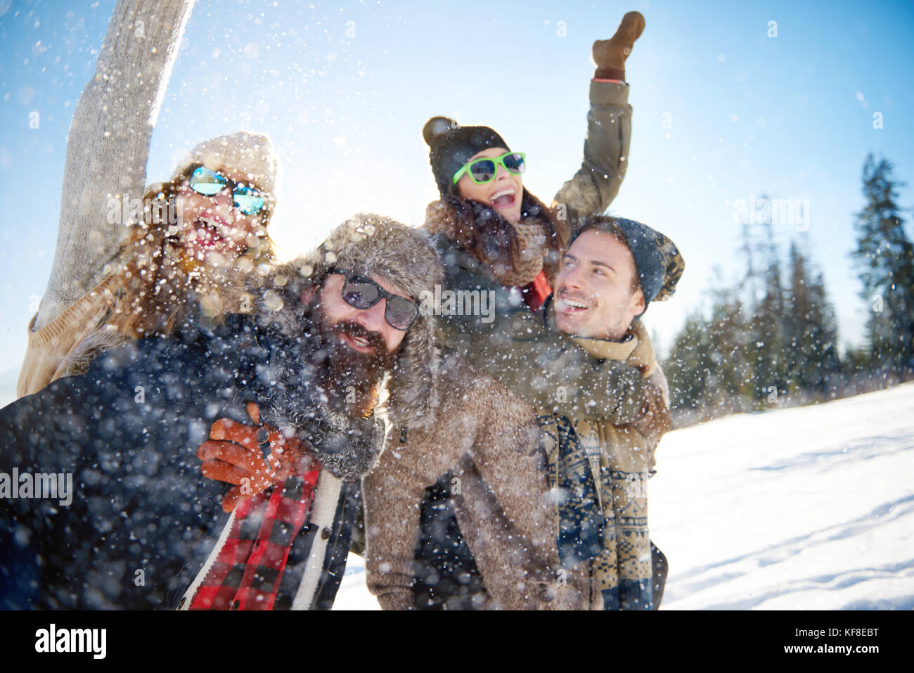 Les amis dans la neige Banque D'Images