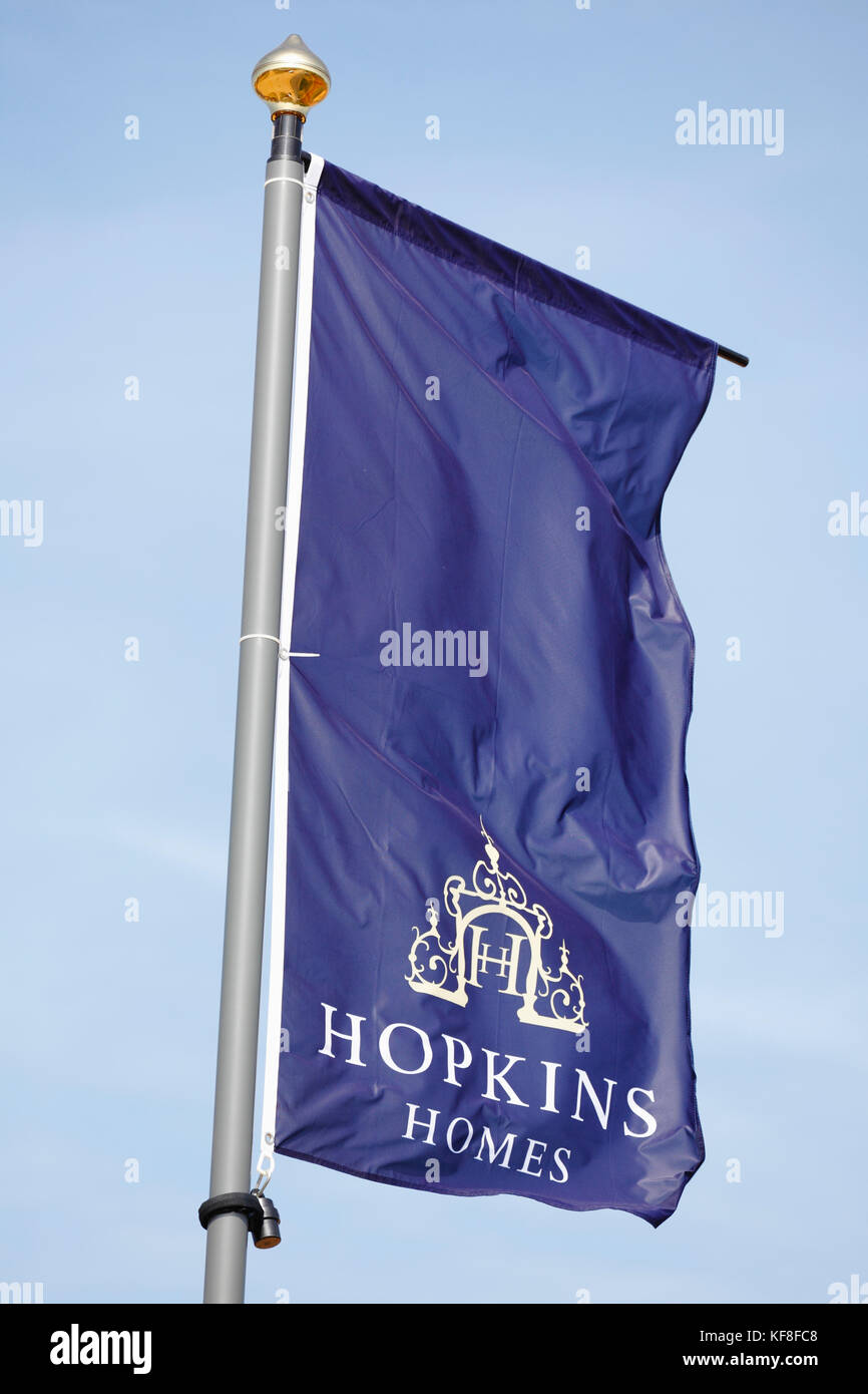 Drapeau publicitaire pour Hopkins Homes développement de nouveaux logements à Hunstanton à Norfolk. Banque D'Images