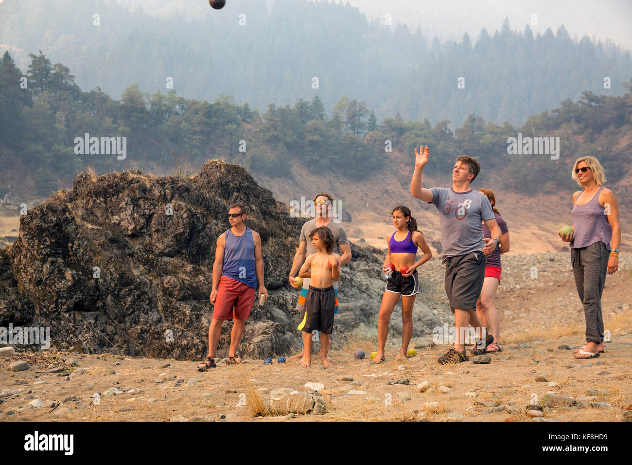 Usa (Oregon), Wild and Scenic Rogue River dans le district de Medford, un jeu de pétanque au camping de Horseshoe Bend Banque D'Images