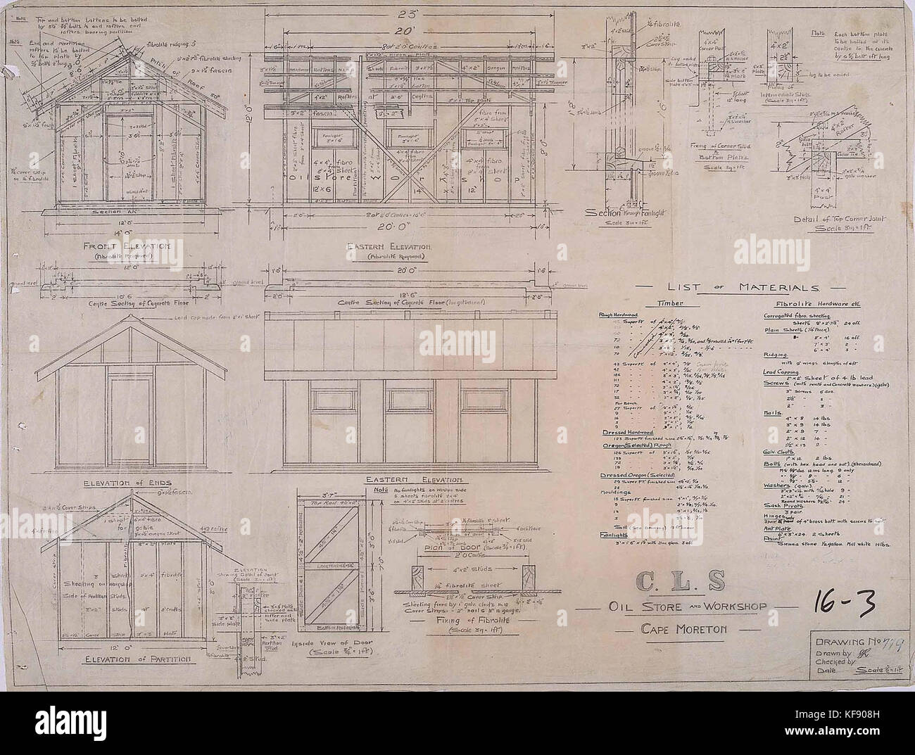 Phare du Commonwealth Service Oil Magasin et Atelier Cape Moreton, 1930 Banque D'Images