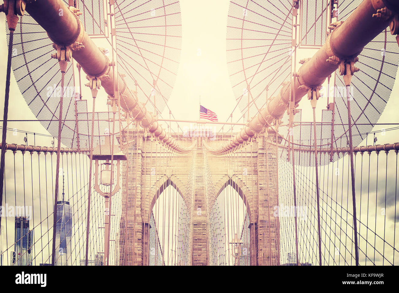 Tons vintage photo du pont de Brooklyn, New York City, USA. Banque D'Images