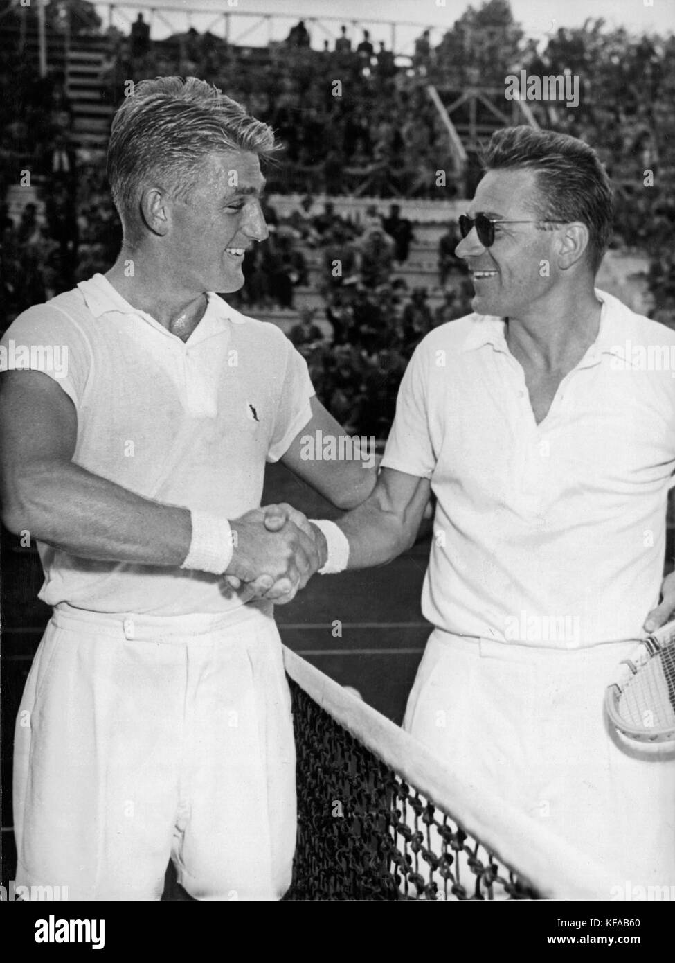 Lew Hoad et Jaroslav Drobny Rome 1953 Banque D'Images