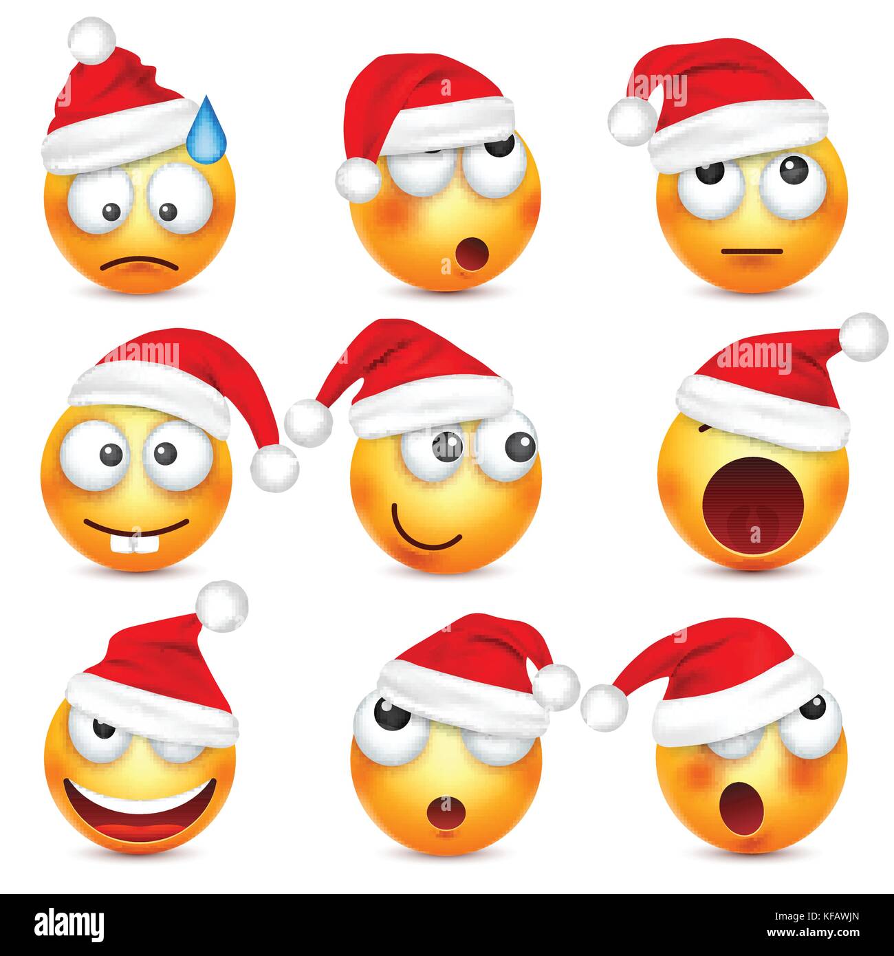 Smiley emoticon,set. avant jaune avec les émotions et de noël hat. nouvelle année, santa.winter. emoji triste,professionnels,faces en colère.funny cartoon character.humeur. vecteur. Illustration de Vecteur