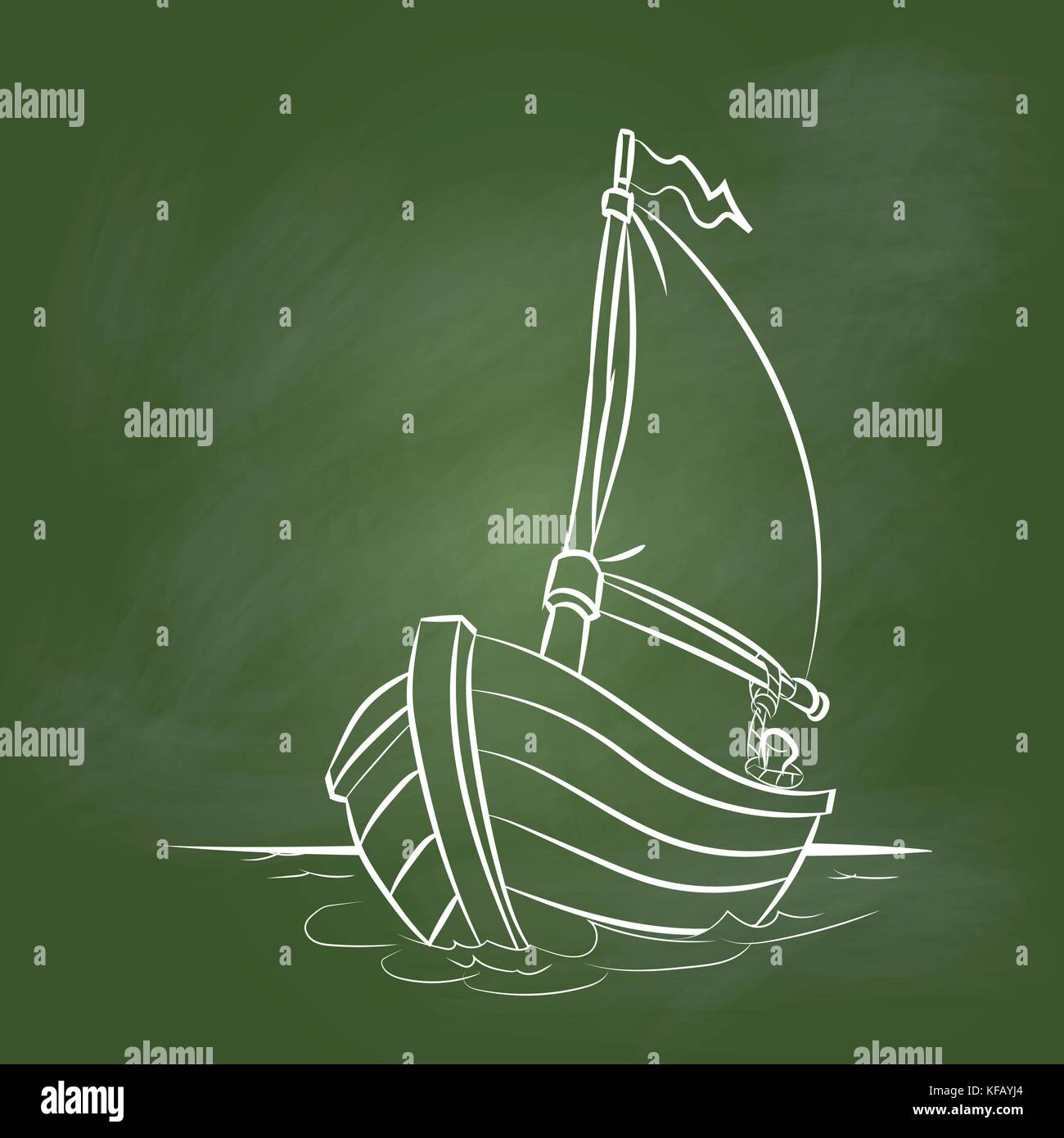 Dessin à la main sur le bateau vert texturé. Conseil pour l'éducation, concept vector illustration, dessin à la craie sur des panneaux verts. Illustration de Vecteur