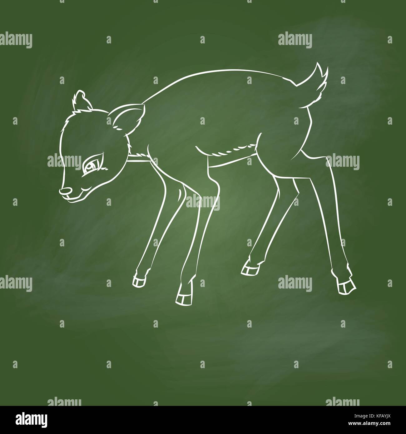 Dessin à la main deer cartoon sur rat vert texturé. Conseil pour l'éducation, concept vector illustration, dessin à la craie sur des panneaux verts. Illustration de Vecteur