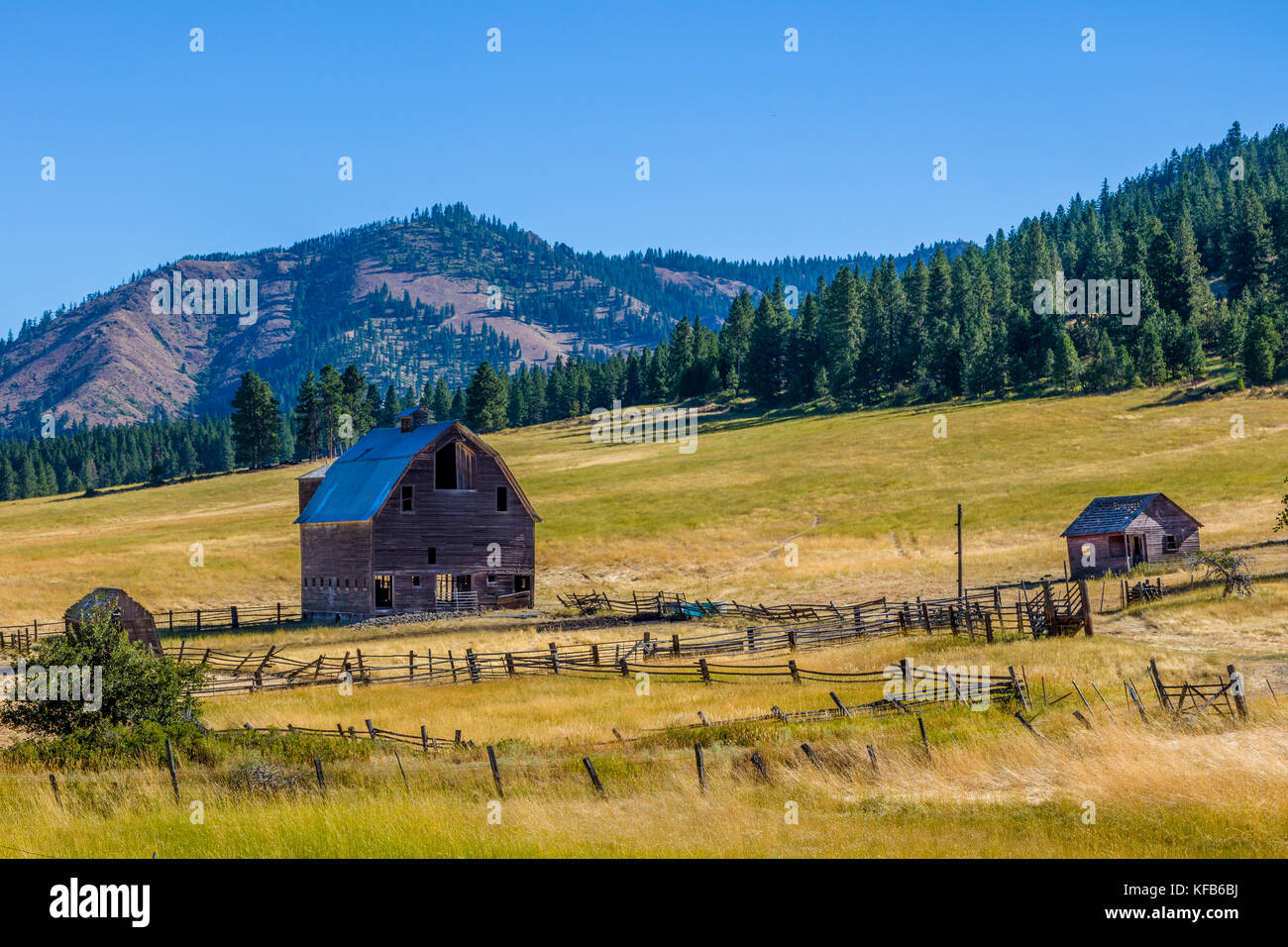 Vieille Grange le long de la rt 97 dans le nord-ouest de l'état de Washington aux États-Unis Banque D'Images